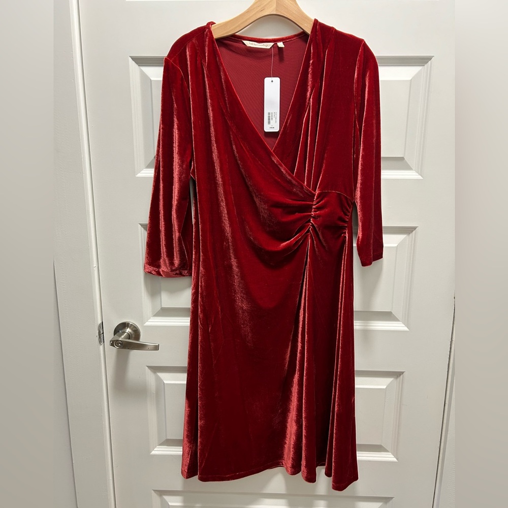 Soft Surroundings Red Velvet Faux Wrap Dress Ret $130 NWT Hyannis Holiday